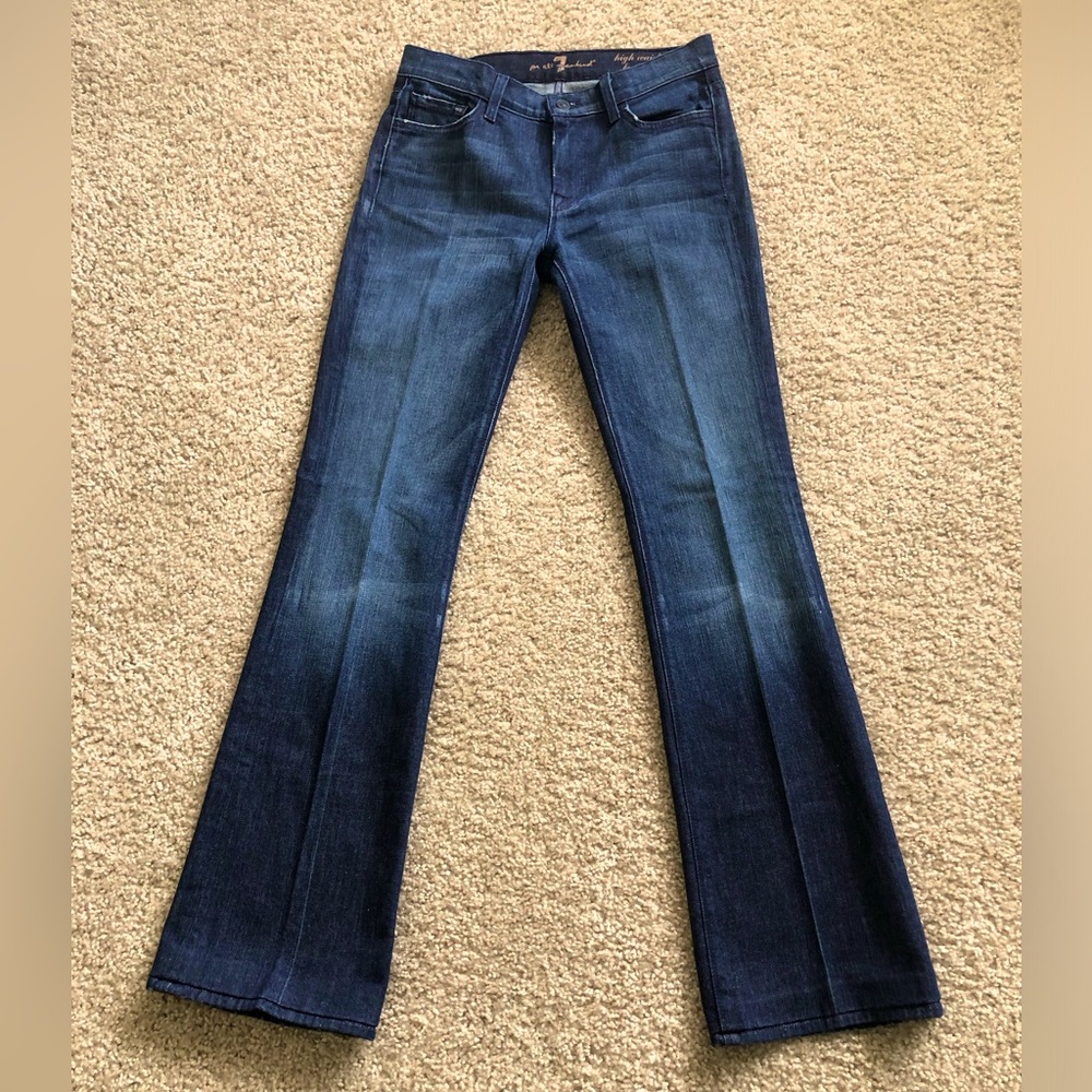 7 for all mankind Jean, boot cut, size 27, 32.5” to 34” inseam, made in USA.